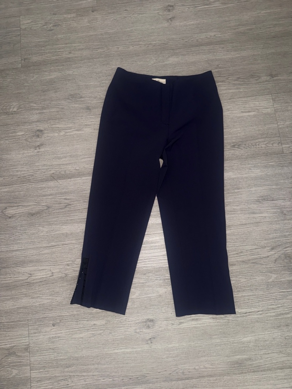 Blumarine Navy Cropped Button-Hem Trousers
